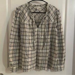 LOFT Patterned blouse with tie at neck